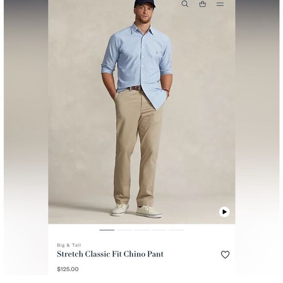 Ralph Lauren Men’s Stretch Classic Fit Chino Flat Front Tan Pants Size 36 x 32 - Picture 1 of 9